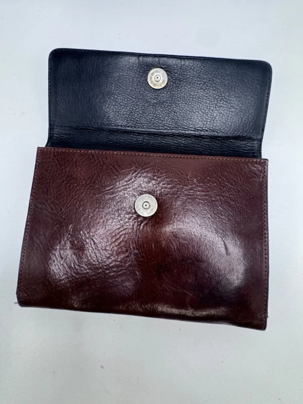 Vintage Brighton Brown Leather Crocodile Embossed Clutch Purse Wallet Silver Ton